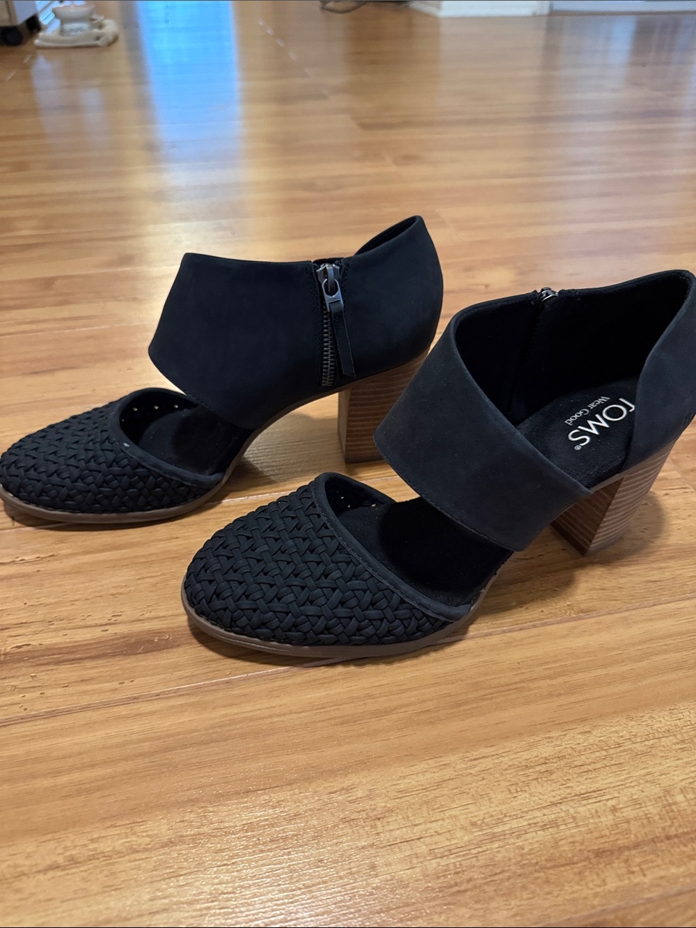 Toms Black Woven D'Orsay Block Heel Sandals